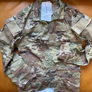 US Army Summer Top - Green and Brown Button Down Shirt with Mandarin Collar